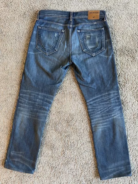 True Religion Geno Jeans Relaxed Slim Straight Button Fly Distressed Mens 31x30