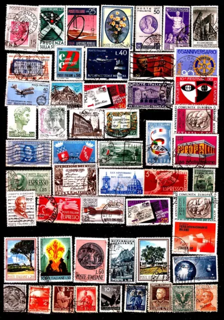 PIM 1594/11 Italie 52 timbres oblitérés : sujets divers et variés