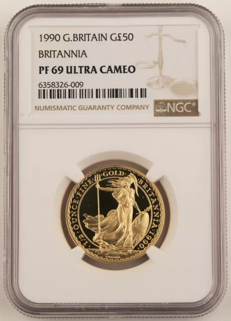 Great Britain UK 1990 BRITANNIA 1/2 Oz Gold £50 Pound Proof Coin NGC PF69 UC