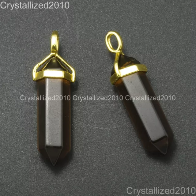 Natural Gemstones Healing Hexagonal Pointed Reiki Chakra Gold Cap Pendant Beads