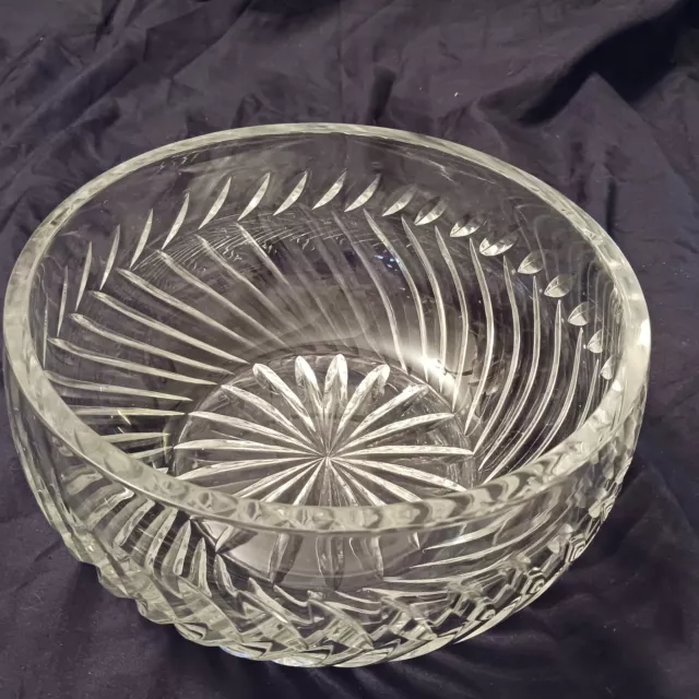 heavy clear cut crystal 9''x 4.25'' centerpiece fruit & salad bowl Swirl Cuts EC