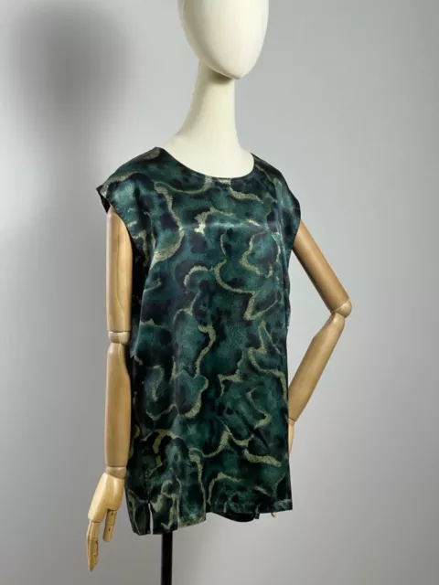 YOHJI YAMAMOTO Sleeveless Top Blouse Size M Green Abstract Print made in JAPAN