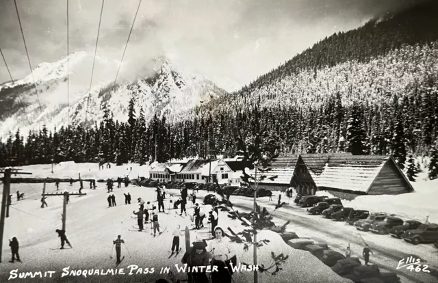 Summit Snoqualmie Pass Skiing, WA Antique Real Photo Postcard RPPC Kittitas Co