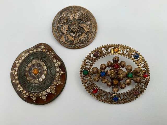 Broches Lot 3 Fantaises Anciennes 19 Grammes 60 Decor Florale Oxydes W456