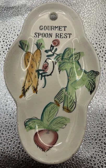 Vintage 70s Gourmet Triple Spoon Rest, Made In Japan- Kitschy Kitchen, Veggies