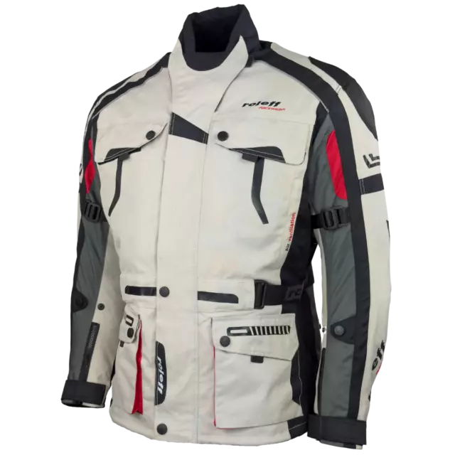 Lange Motorradjacke mit Protektoren- Tourenjacke beige/schwarz