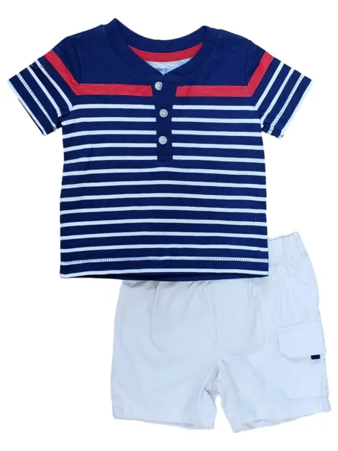 Carters Infant Baby Boys Navy Blue Striped Shirt Summer 2 Piece Cotton Set 9M