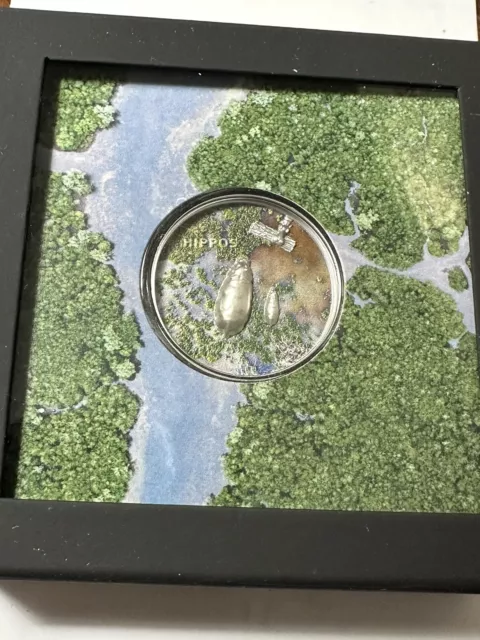 2023 Palau Split View Hippos Coin Colorized 1 oz .999 Silver Proof Hippopotamus