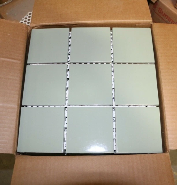 4x4 Tile Cream Green Glossy Summitville Vintage Meshed Wall C#551- 10 Square Ft