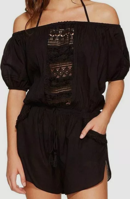 $195 Vitamin A Women Black Short-Sleeve Marmont Romper Cover-Up Swimwear Size XS