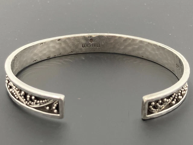 Retired Lois Hill Sterling Silver Bangle Cuff Granulated Beaded Bracelet 17g 8mm