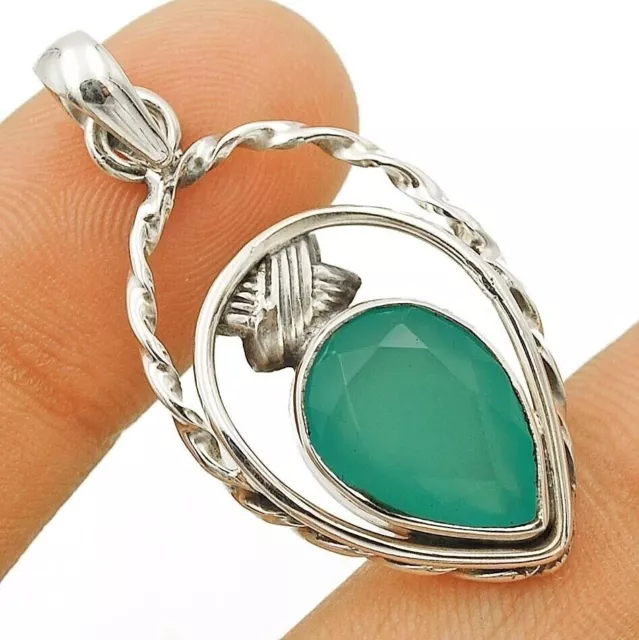 Natural Aquamarine Chalcedony 925 Sterling Silver Pendant 1 1/2" Long NW1-7