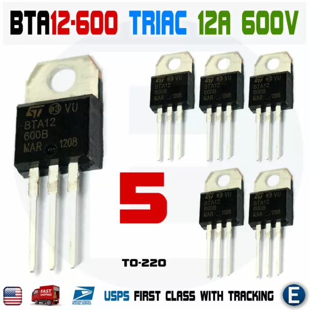 5pcs BTA12-600B BTA12 Triac 600V 12A TO-220AB USA