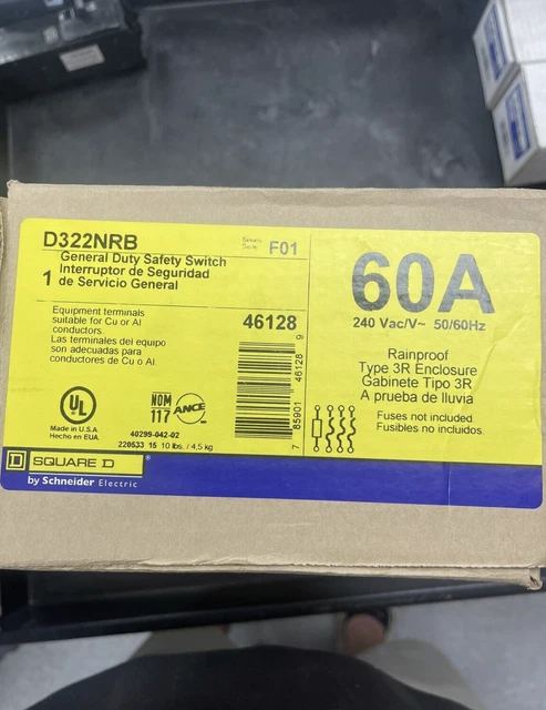 NEW SQUARE D D322NRB  30 Amp 240v 3 Phase Fusible Disconnect SAFETY SWITCH 3R