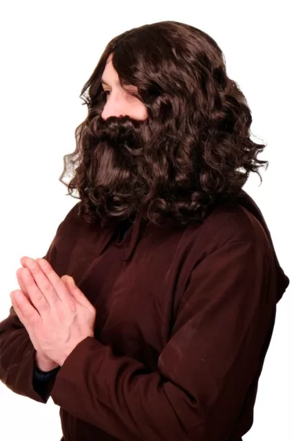 Perücke Bart Karneval Guru Jesus Hipster Waldschrat Urmensch braun WIG005-HK5