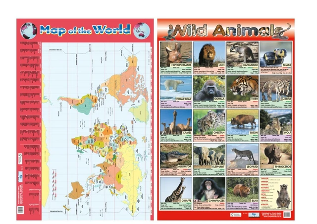 WILD ANIMALS POSTER + Map of World educational /nature / wildlife- Home ...