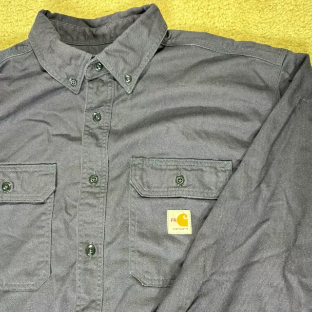 Carhartt FR Shirt Men Button Down Navy Blue Fire Resistant Work Cat 2. XLT Tall