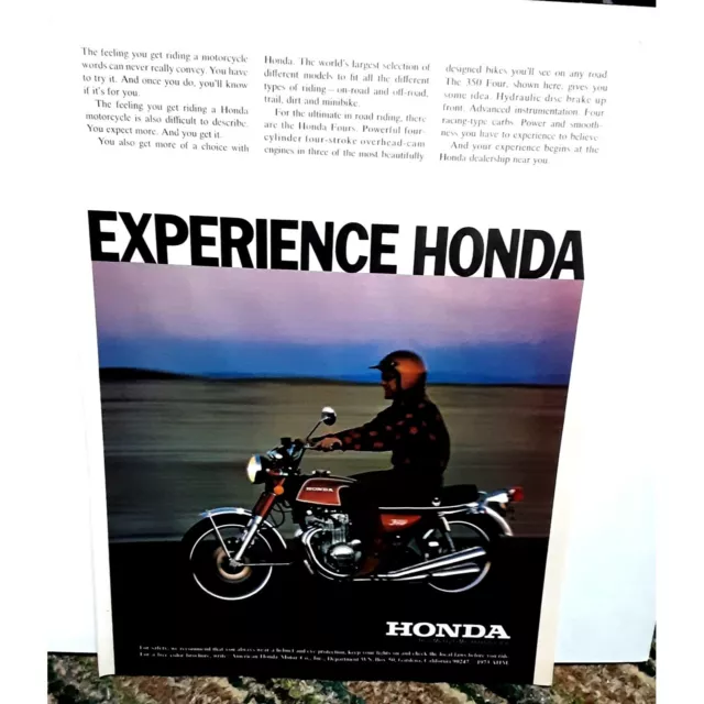 Vintage 1973 Honda 350 Four Motorcycle Print Ad Original