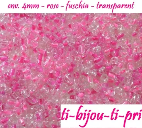 MIX de 500 PERLES rocaille VERRE ROSE + FUSCHIA 4mm 6/0 création bijoux