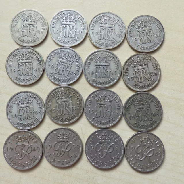 George VI Colección Completa de 1937-1952 Seis peniques (16 monedas incl. 1952) (MyrefnB)