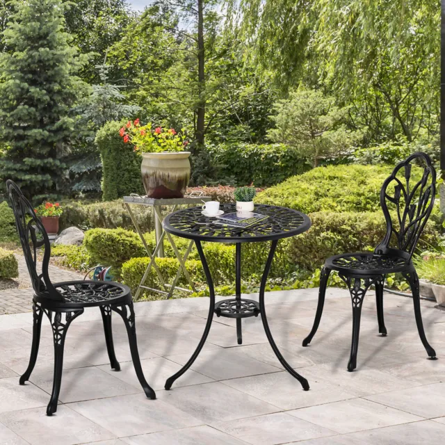 3 Piece Patio Bistro Set, Aluminium Garden Table and Chairs with Umbrella Hole