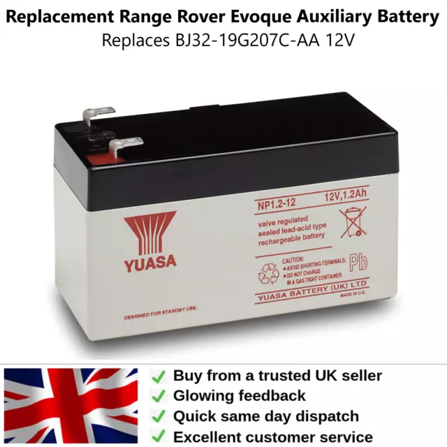 Compatible Auxiliary Battery for Range Rover Evoque 12V 1.2Ah BJ32-19G207C-AA CR