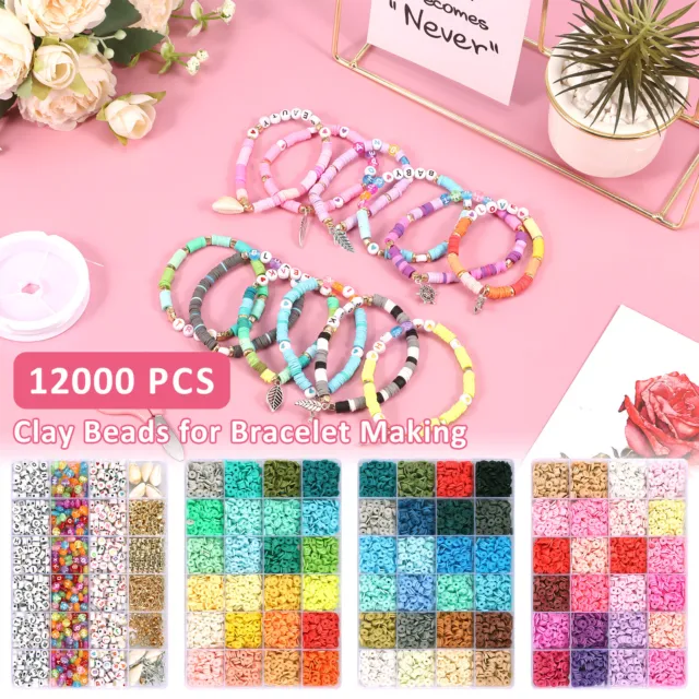 10676Pcs Clay Beads Bracelet Making Kit 72 Colors Flat Round Clay Beads Crafts ₡