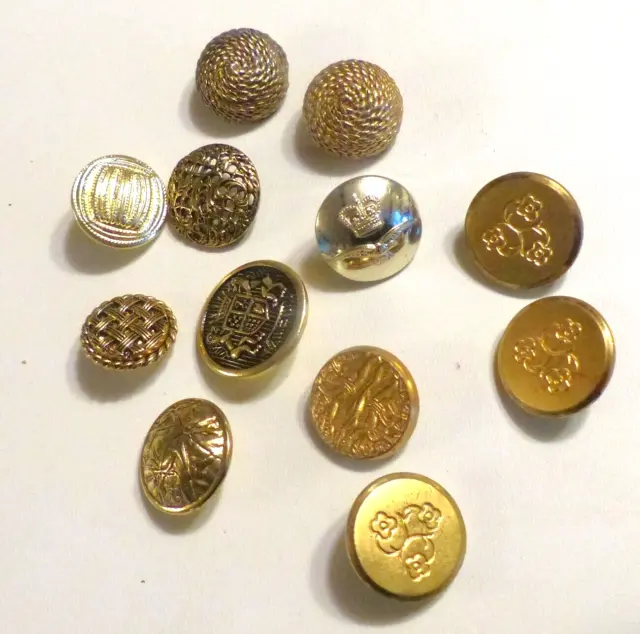 12 vintage designs metal gold silver tone buttons crafts sewing various sizes
