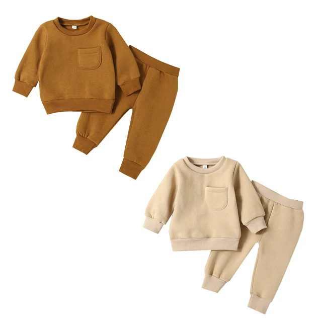 Baby Boys Girls Thicken Velvet Clothes Set Long Sleeve Pulllover Top+Long Pants