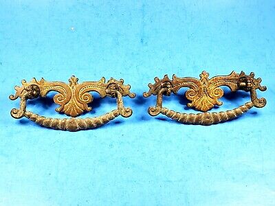 Vintage Drop Bail Drawer Pull Handles Pair Solid Brass 1 3l8" x 4"