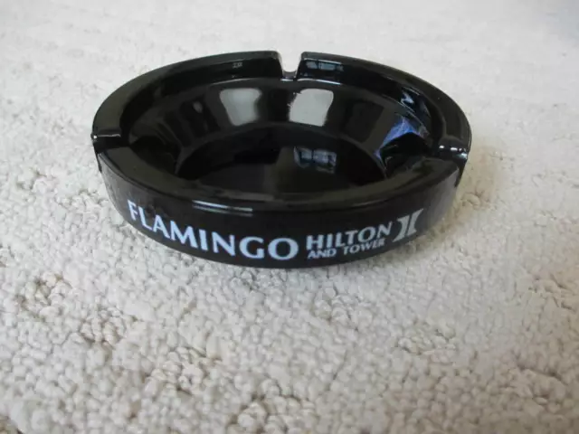 Flamingo Casino Las Vegas Ashtray Black and White Glass Vintage Hilton & Tower