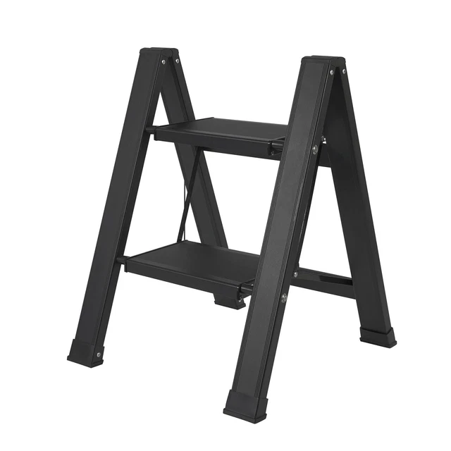 Portable 2 Step Ladder, Aluminum Lightweight Folding Step Stool 150kg Capacity