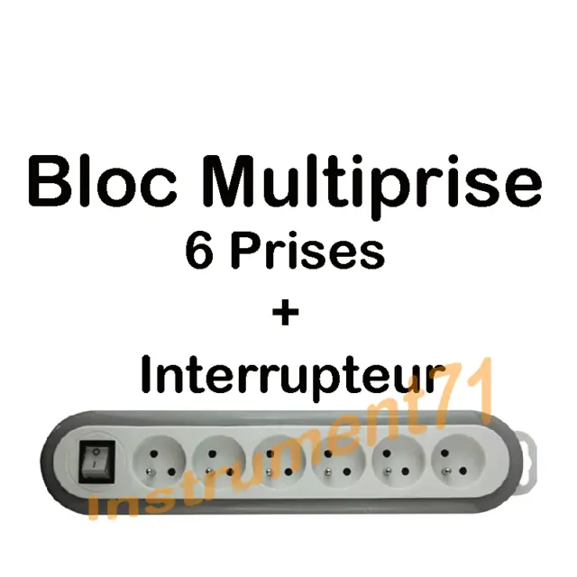 Bloc Multiprise 6 Prises avec Interrupteur Couleur GRIS Blanc 3600 Watt 230 V