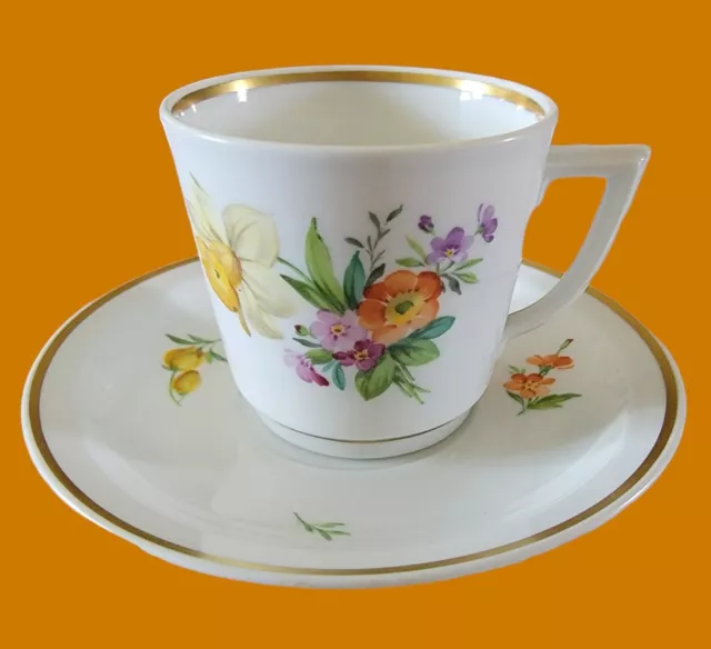 Vtg Royal Copenhagen Demitasse Espresso Cup and Saucer Daffodil Peony Denmark