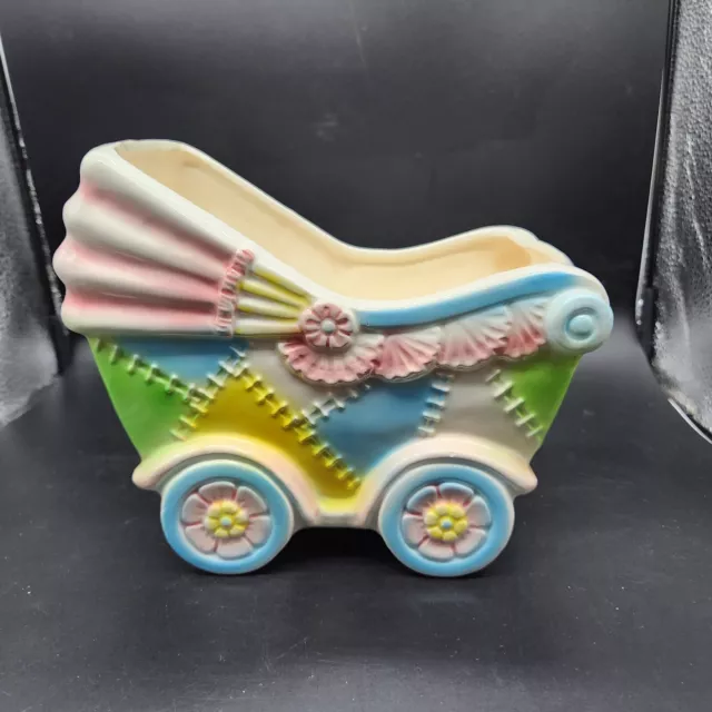 Inarco Japan Baby Carriage Buggy Ceramic Planter Nursery Vintage 1970s