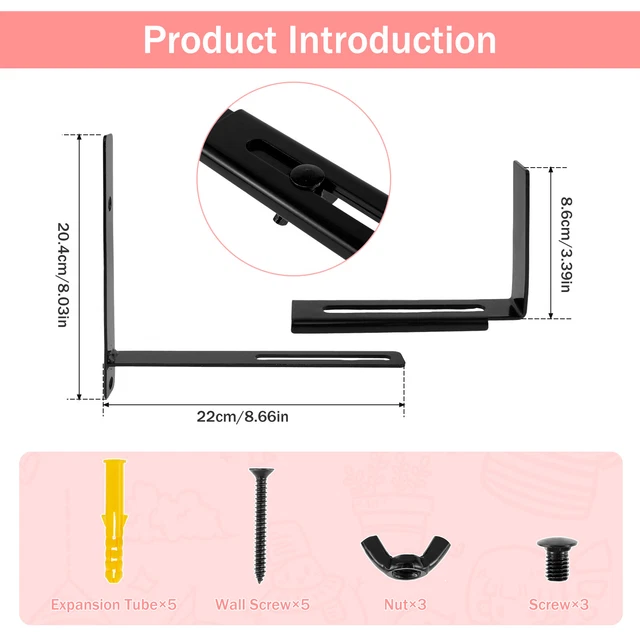 Adjustable Planter Box Brackets - Iron Flower Window Box Holder For Balcony & Fence Installation