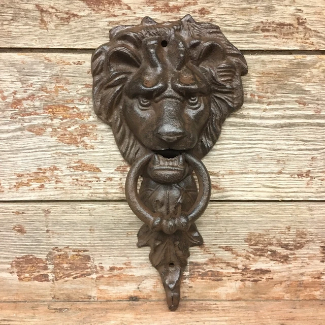 Large Cast Iron Antique Style Rustic LION HEAD Door Knocker Brown Finish