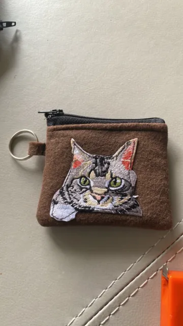 Felted Cat  Coin Purse With Keyring