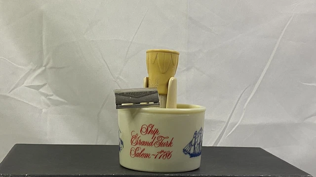 Vintage Gillette Tech Safety Razor 1961 F-1 Vtg Old Spice Shaving Mug and Brush