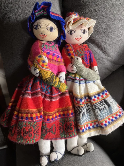 VINTAGE PERU FOLK Art Cloth Dolls Native Peruvian Handmade Holding ...