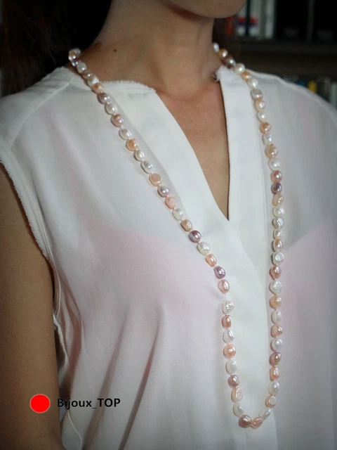 Collier Sautoir Ancien Avec Perles Baroques - Bijou Vintage - Longueur Ajustable - Occasion