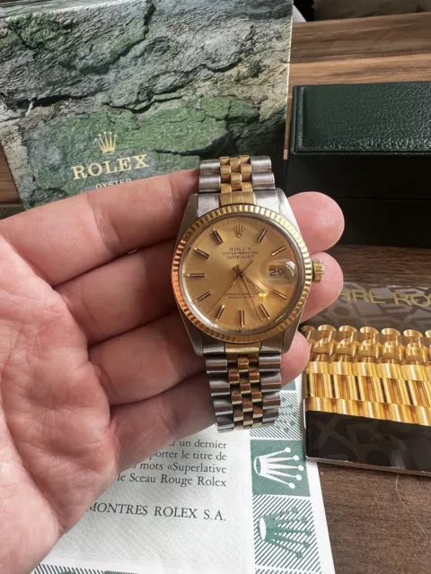 Rolex Datejust Herren Uhr Stahl/Gold Ref.16013 Original Box Papiere Vollständig