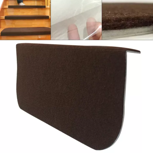 13 Pcs Foldable Washable Stair Treads Dark Brown Non Skid Slip Carpet 55 * 24cm