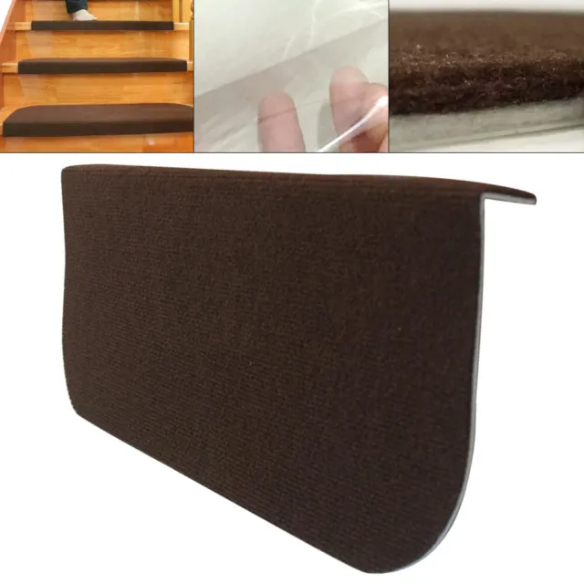 13x Skid-resistant Stair Treads Step Pads Carpet Mats Brown Washable Reusable US