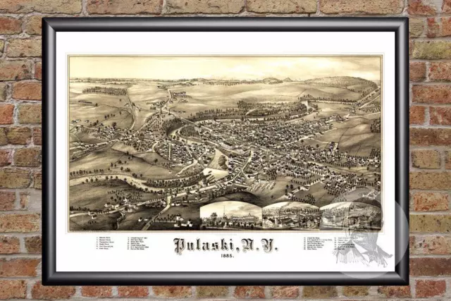 Vintage Pulaski, NY Map 1885 - Historic New York Art - Old Victorian Industrial