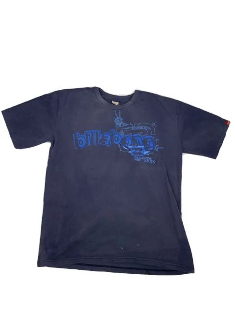 Vintage Billabong Mens T-Shirt Navy Round Neck 90s Blue Graphic Size M