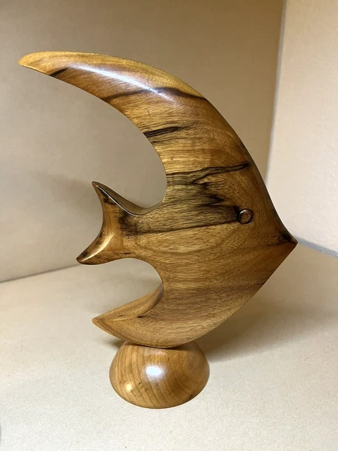 MCM Carved Myrtlewood Angel Fish, Ernie Bessler, USA, 8.5" tall