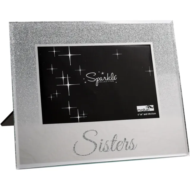 SISTERS PHOTO FRAME 6x4 INCH KEEPSAKE GIFT MIRRORED SILVER GLITTER