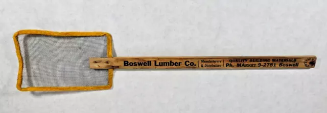 Vintage Wood Advertising Fly Swatter - Boswell Lumber Co. - Preowned