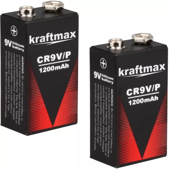 2x Kraftmax Rauchmelder 9V Lithium Block Batterien 1200 mAh 10 Jahres Batterie